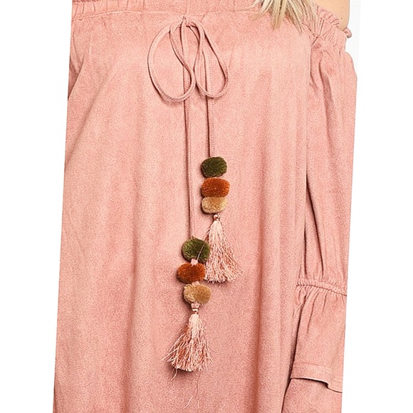 Gypsy Hippie Faux Suede Off Shoulder Tunic Dress - Picture 4 of 8